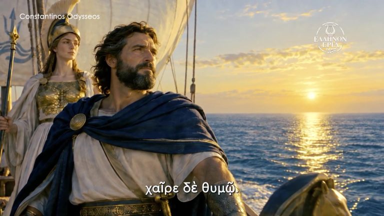 Ο Οδυσσέας στο πλοίο, σε καρέ από το μουσικό βίντεο «Πολυμήχαν’ Οδυσσεῦ».